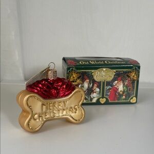 2002  Old World Christmas Gold and Red Dog Bone Ornament